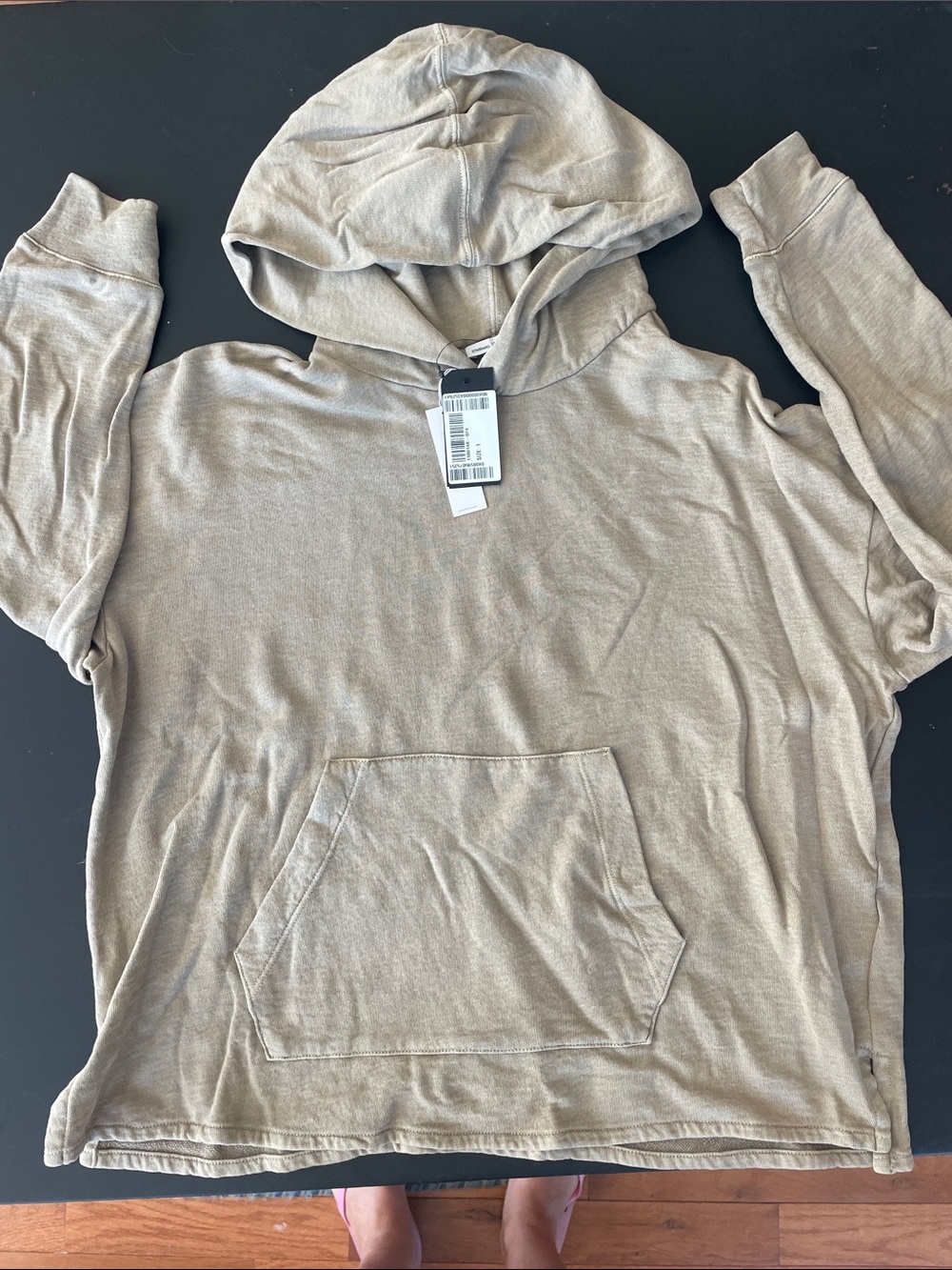 James Perse Taupe Lightweight Hooded Pullover